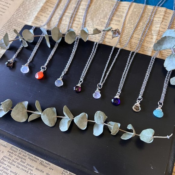 Dainty Teardrop Gemstone Necklace - Picture 10 of 14